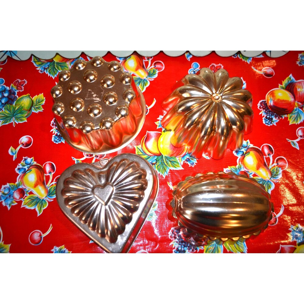 Vintage Copper Mold Collection of Four Kitsch Klatch Cottage Core Rustic